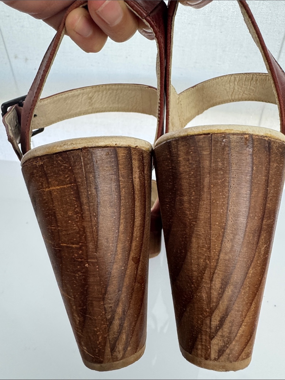 Five Worlds Women's Brown Leather Mary Jane Clog wood Heels studded 10 EUC - Picture 7 of 9